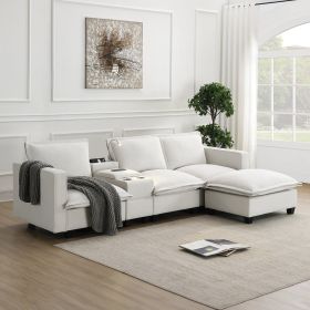 [VIDEO provided][New]109*57"Modern Sectional Cloud Sofa with Console,USB Charging Port,Reading Light,Cup Holder,4 Seat Chenille Modular Couch,Storable