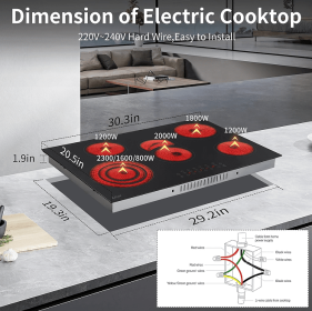 8500W electromagnetic cooker 30in built-in 5 burner without electromagnetic field radiation LED display 9 kinds of power glass pot, ceramic pot, metal