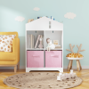 Kids Dollhouse Bookcase with Storage, 2-Tier Storage Display Organizer, Toddler Bookshelf with 2 Collapsible Fabric Drawers for Bedroom or Playroom (W