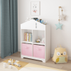 Kids Dollhouse Bookcase with Storage, 2-Tier Storage Display Organizer, Toddler Bookshelf with 2 Collapsible Fabric Drawers for Bedroom or Playroom (W
