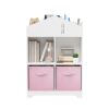 Kids Dollhouse Bookcase with Storage, 2-Tier Storage Display Organizer, Toddler Bookshelf with 2 Collapsible Fabric Drawers for Bedroom or Playroom (W