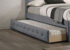 Contemporary Full Size Bed w/ Trundle Slats Light Grey Burlap Upholstered Button Tufted Headboard Footboard Youth Bedroom Furniture wooden Slats 1pc B