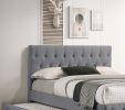Contemporary Full Size Bed w/ Trundle Slats Light Grey Burlap Upholstered Button Tufted Headboard Footboard Youth Bedroom Furniture wooden Slats 1pc B