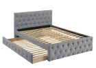 Contemporary Full Size Bed w/ Trundle Slats Light Grey Burlap Upholstered Button Tufted Headboard Footboard Youth Bedroom Furniture wooden Slats 1pc B