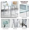 Table and chair set. (1 table+4 gray chairs) Round dining table with a 40 inch diameter glass tabletop and silver plated metal legs. 4 gray PU chairs