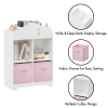 Kids Dollhouse Bookcase with Storage, 2-Tier Storage Display Organizer, Toddler Bookshelf with 2 Collapsible Fabric Drawers for Bedroom or Playroom (W