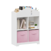 Kids Dollhouse Bookcase with Storage, 2-Tier Storage Display Organizer, Toddler Bookshelf with 2 Collapsible Fabric Drawers for Bedroom or Playroom (W