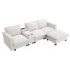 [VIDEO provided][New]109*57"Modern Sectional Cloud Sofa with Console,USB Charging Port,Reading Light,Cup Holder,4 Seat Chenille Modular Couch,Storable