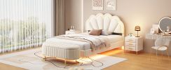 2-Pieces Bedroom Sets Full Size Upholstered LED Platform Bed with Storage Ottoman-Velvet
