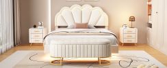 2-Pieces Bedroom Sets Full Size Upholstered LED Platform Bed with Storage Ottoman-Velvet