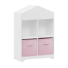 Kids Dollhouse Bookcase with Storage, 2-Tier Storage Display Organizer, Toddler Bookshelf with 2 Collapsible Fabric Drawers for Bedroom or Playroom (W