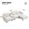 [VIDEO provided][New]109*57"Modern Sectional Cloud Sofa with Console,USB Charging Port,Reading Light,Cup Holder,4 Seat Chenille Modular Couch,Storable
