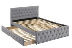 Contemporary Full Size Bed w/ Trundle Slats Light Grey Burlap Upholstered Button Tufted Headboard Footboard Youth Bedroom Furniture wooden Slats 1pc B