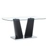 Modern Dining Table, 63" Dining Room Table with Glasstop and V-Shape Base, Rectangular Kitchen Dining Table for Kitchen Living Dining Room (ONLY TABLE
