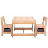 3-in-1 Kids Wood Table and 2 Chairs, Children Activity Table Set with Storage, Blackboard, Double-Sided Table for Drawing