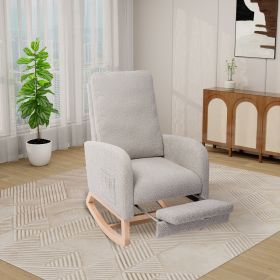 25.4"W Rocking Chair for Nursery, High Back Glider Chair with Retractable Footrest, Side Pocket, Rocking Accent Armchair with Rubber Wood Legs for Liv (Color: as Pic)