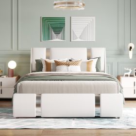 Full Size Upholstered Faux Leather Platform bed with a Hydraulic Storage System (Color: White)