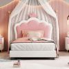 Twin size Upholstered Princess Bed With Crown Headboard,Twin Size Platform Bed with Headboard and Footboard