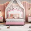 Twin size Upholstered Princess Bed With Crown Headboard,Twin Size Platform Bed with Headboard and Footboard