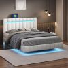 Queen Size Floating Bed Frame with LED Lights and USB Charging,Modern Upholstered Platform LED Bed Frame