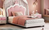Twin size Upholstered Princess Bed With Crown Headboard,Twin Size Platform Bed with Headboard and Footboard