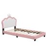 Twin size Upholstered Princess Bed With Crown Headboard,Twin Size Platform Bed with Headboard and Footboard