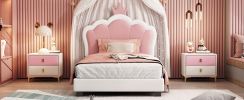 Twin size Upholstered Princess Bed With Crown Headboard,Twin Size Platform Bed with Headboard and Footboard
