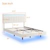 Queen Size Floating Bed Frame with LED Lights and USB Charging,Modern Upholstered Platform LED Bed Frame