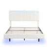 Queen Size Floating Bed Frame with LED Lights and USB Charging,Modern Upholstered Platform LED Bed Frame