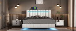 Queen Size Floating Bed Frame with LED Lights and USB Charging,Modern Upholstered Platform LED Bed Frame
