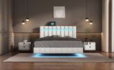 Queen Size Floating Bed Frame with LED Lights and USB Charging,Modern Upholstered Platform LED Bed Frame