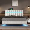 Queen Size Floating Bed Frame with LED Lights and USB Charging,Modern Upholstered Platform LED Bed Frame
