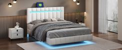 Queen Size Floating Bed Frame with LED Lights and USB Charging,Modern Upholstered Platform LED Bed Frame