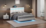 Queen Size Floating Bed Frame with LED Lights and USB Charging,Modern Upholstered Platform LED Bed Frame