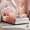 Twin size Upholstered Princess Bed With Crown Headboard,Twin Size Platform Bed with Headboard and Footboard