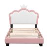 Twin size Upholstered Princess Bed With Crown Headboard,Twin Size Platform Bed with Headboard and Footboard