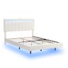 Queen Size Floating Bed Frame with LED Lights and USB Charging,Modern Upholstered Platform LED Bed Frame