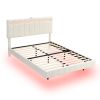 Queen Size Floating Bed Frame with LED Lights and USB Charging,Modern Upholstered Platform LED Bed Frame