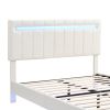 Queen Size Floating Bed Frame with LED Lights and USB Charging,Modern Upholstered Platform LED Bed Frame
