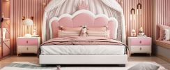 Full size Upholstered Princess Bed With Crown Headboard,Full Size Platform Bed with Headboard and Footboard