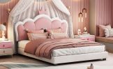 Full size Upholstered Princess Bed With Crown Headboard,Full Size Platform Bed with Headboard and Footboard