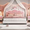 Full size Upholstered Princess Bed With Crown Headboard,Full Size Platform Bed with Headboard and Footboard
