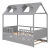 Twin Size House Bed Wood Bed with Twin Size Trundle