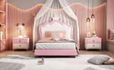 Twin size Upholstered Princess Bed With Crown Headboard,Twin Size Platform Bed with Headboard and Footboard