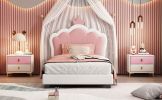 Twin size Upholstered Princess Bed With Crown Headboard,Twin Size Platform Bed with Headboard and Footboard