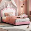 Twin size Upholstered Princess Bed With Crown Headboard,Twin Size Platform Bed with Headboard and Footboard